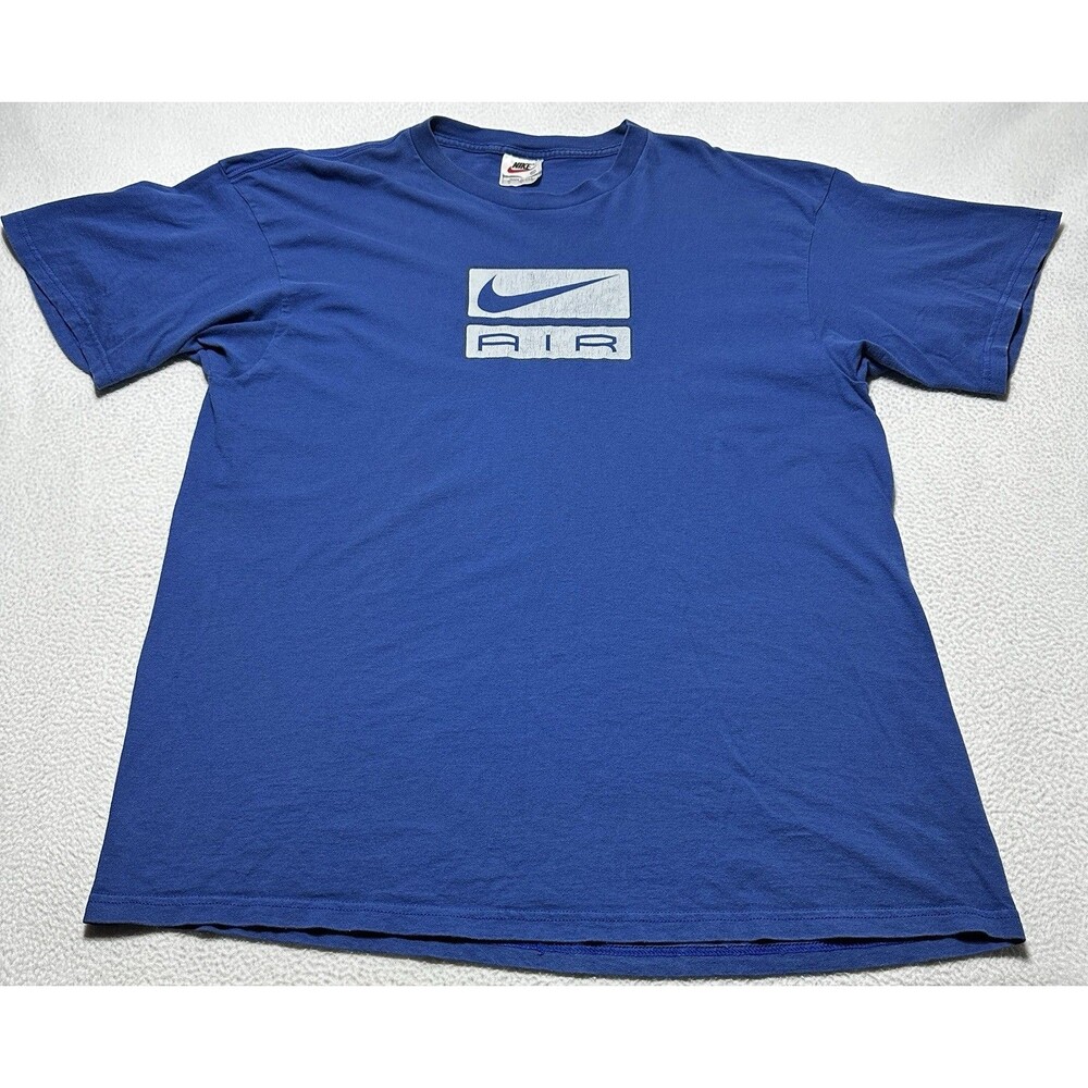 Vintage Nike Air T Shirt Blue Swoosh Tee Vtg Distressed XL 90s Made USA *READ